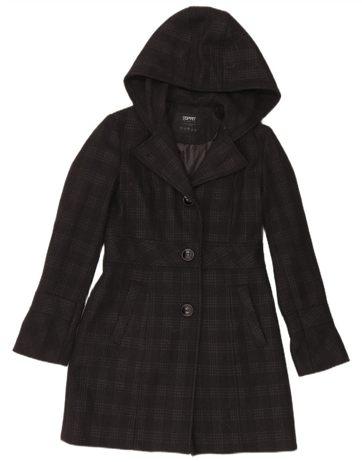 Sobretudo feminino Esprit com capuz UK 10 pequeno poliéster preto Houndstooth