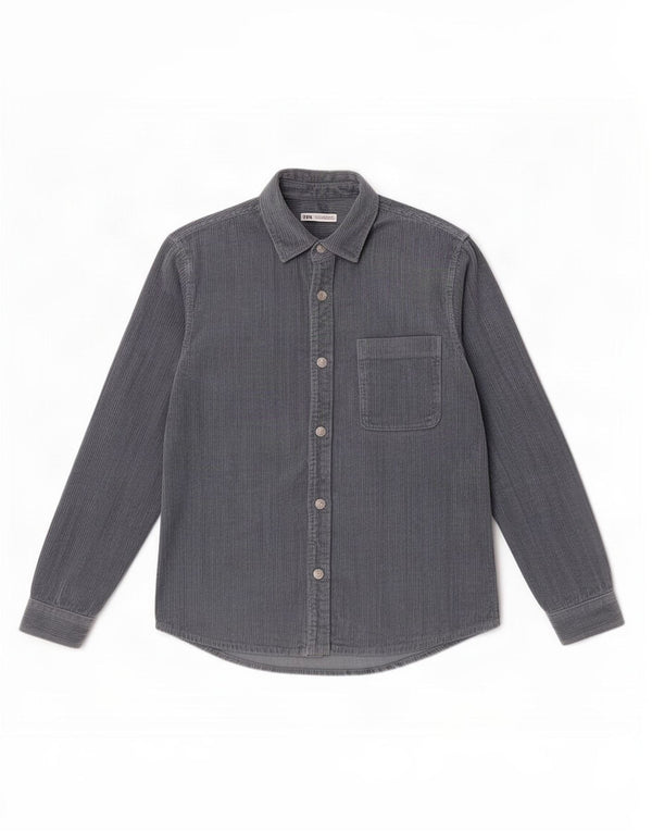 Zara Camisa masculina de veludo cotelê azul médio algodão