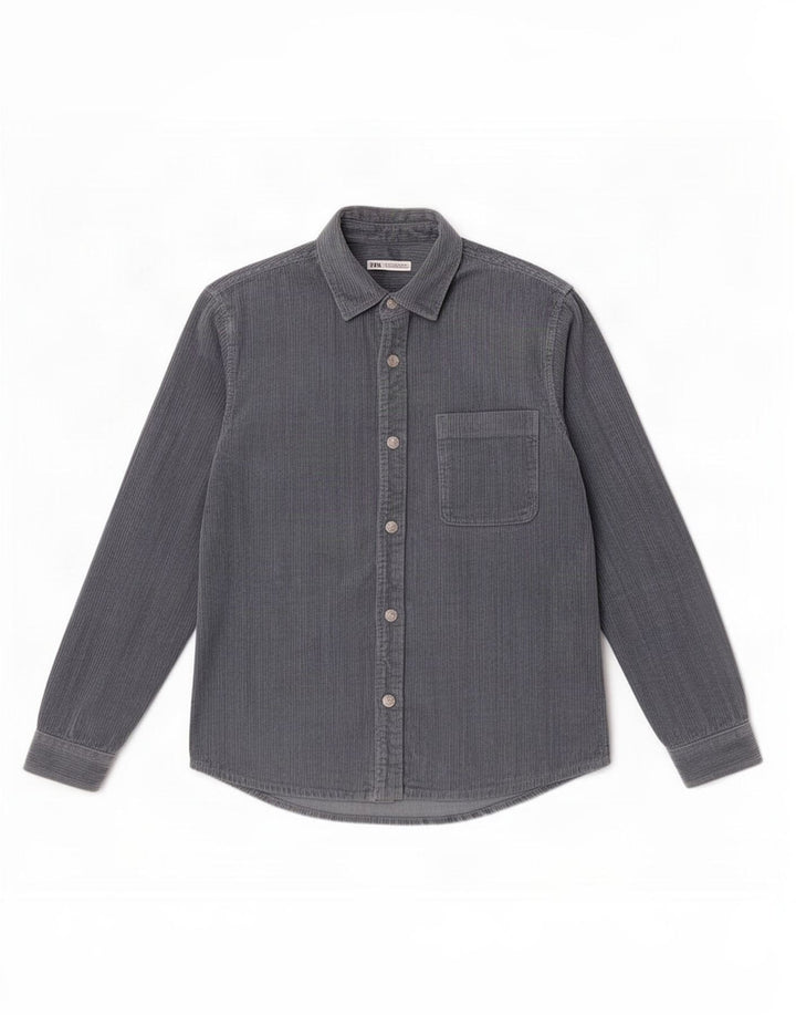Zara Camisa masculina de veludo cotelê azul médio algodão