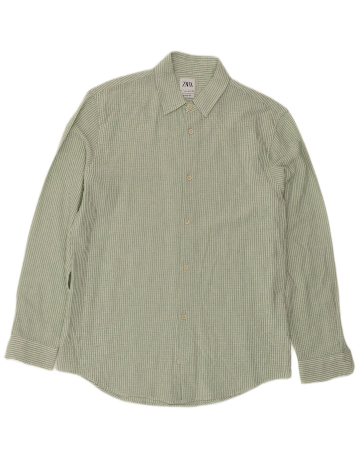 Camisa masculina Zara com ajuste relaxado médio verde risca de giz