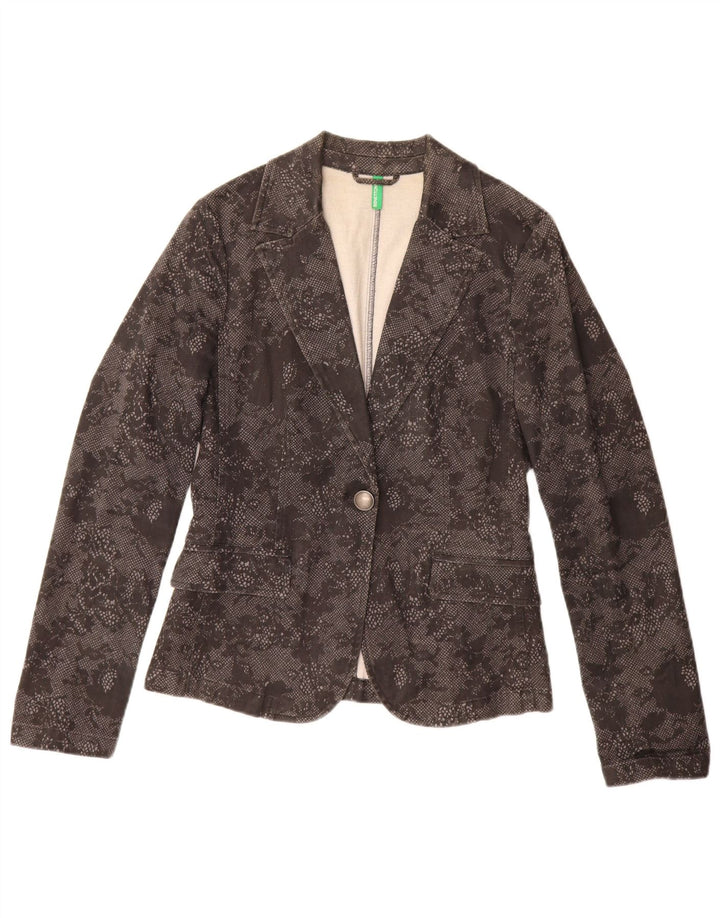 Jaqueta blazer feminina Benetton com 1 botão Reino Unido 10 pequeno algodão floral preto