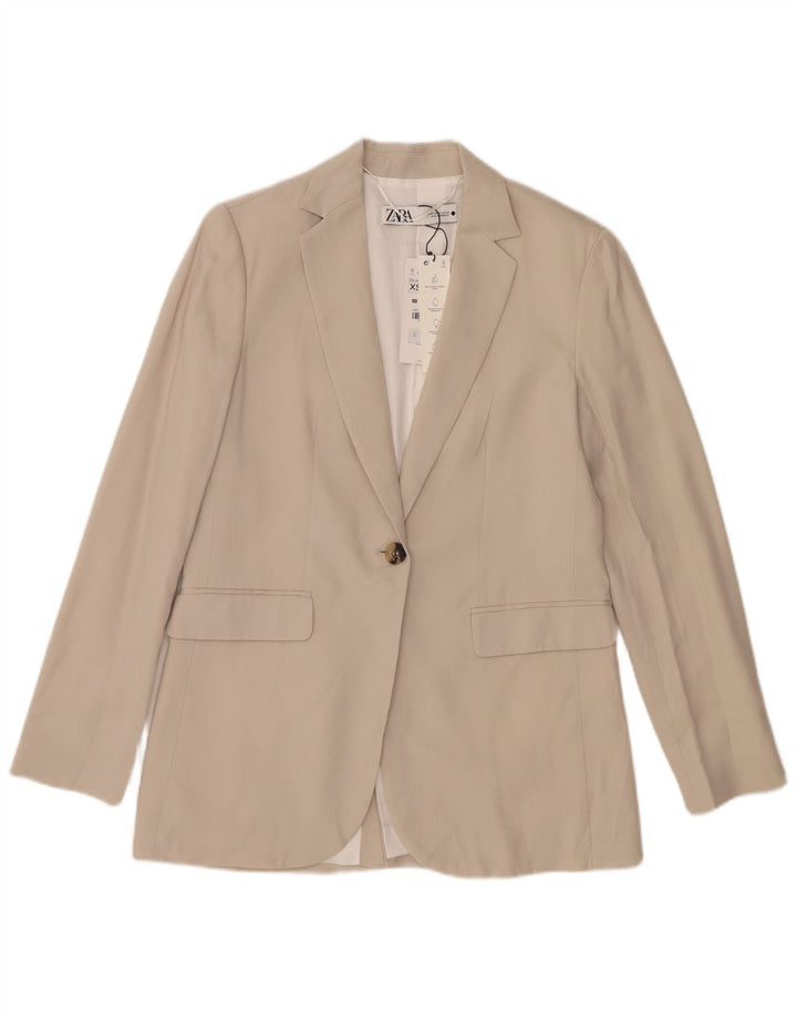 Jaqueta blazer feminina Zara com 1 botão Reino Unido 6 XS Bege Lyocell
