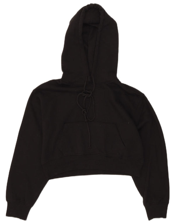 Zara Womens Crop Hoodie Jumper UK 14 Médio Preto Poliéster