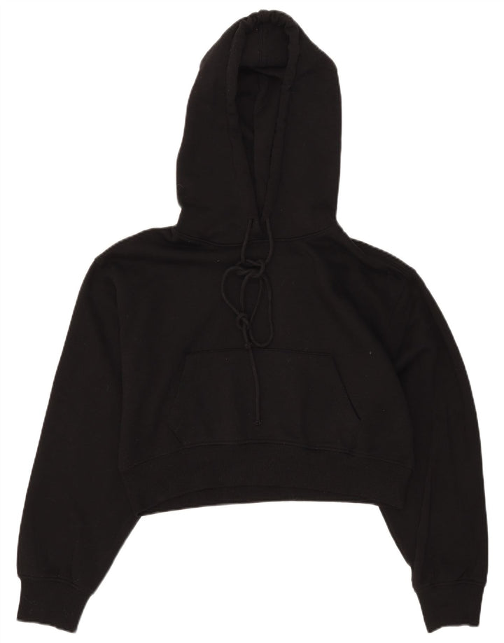 Zara Womens Crop Hoodie Jumper UK 14 Médio Preto Poliéster