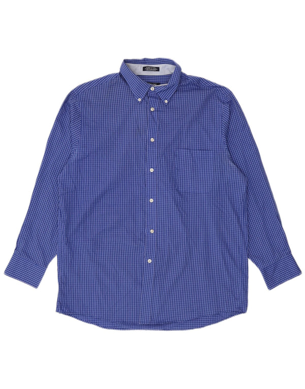 Camisa masculina Chaps Classic Fit tamanho 16 16 1/2 grande algodão guingão azul