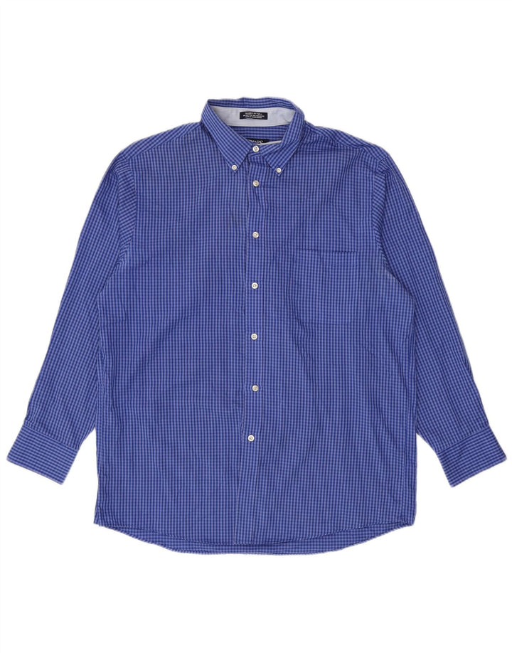 Camisa masculina Chaps Classic Fit tamanho 16 16 1/2 grande algodão guingão azul