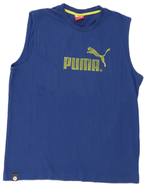 Puma Mens Graphic Vest Top Grande Algodão Azul