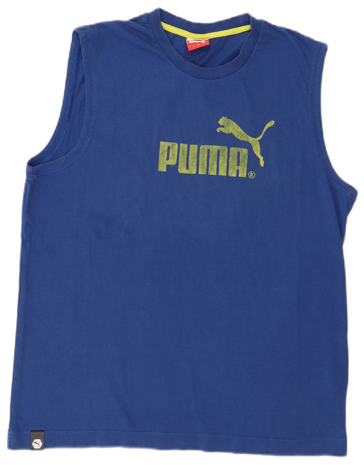 Puma Mens Graphic Vest Top Grande Algodão Azul