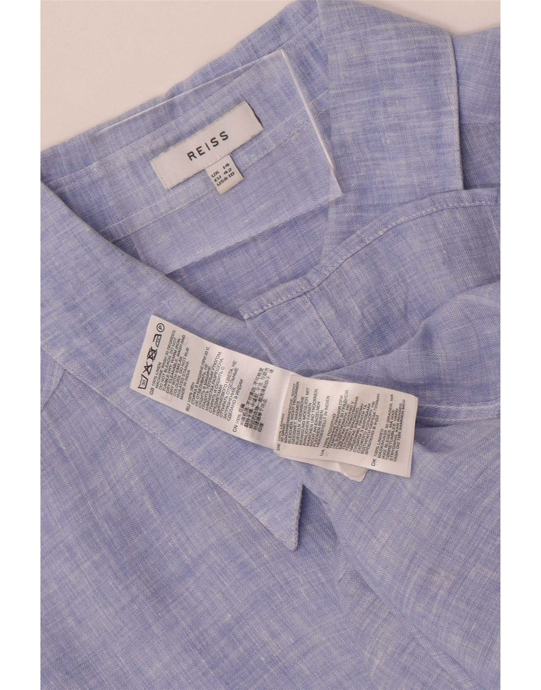 Camisa feminina Reiss UK 14 grande linho azul