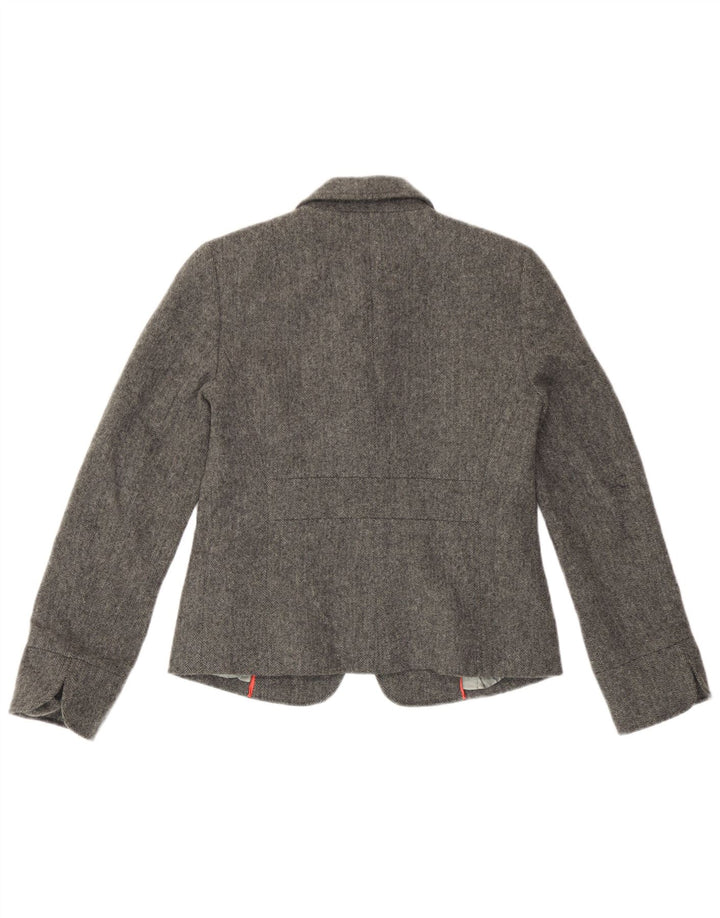 Jaqueta blazer feminina J. Crew com 1 botão US 4 pequena lã espinha de peixe cinza