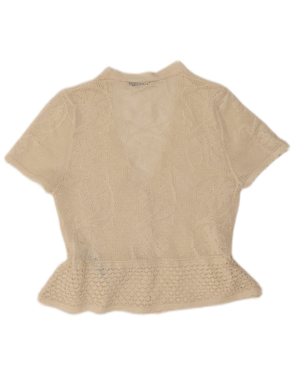 Blusa feminina Zara de manga curta em crochê UK 14 grande off white