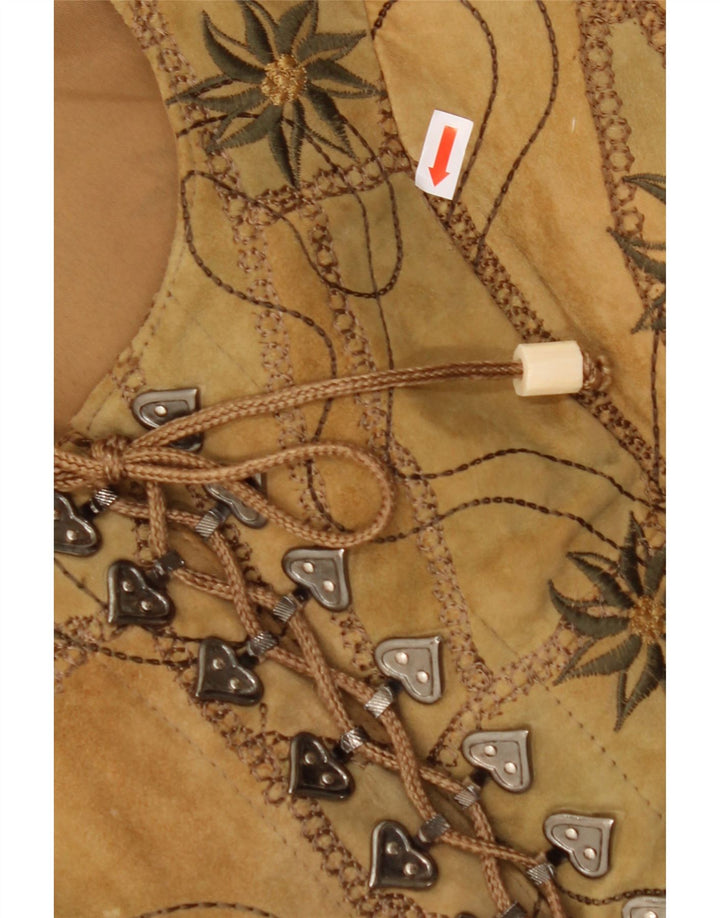 Colete feminino de camurça VINTAGE EU 38 couro floral marrom médio