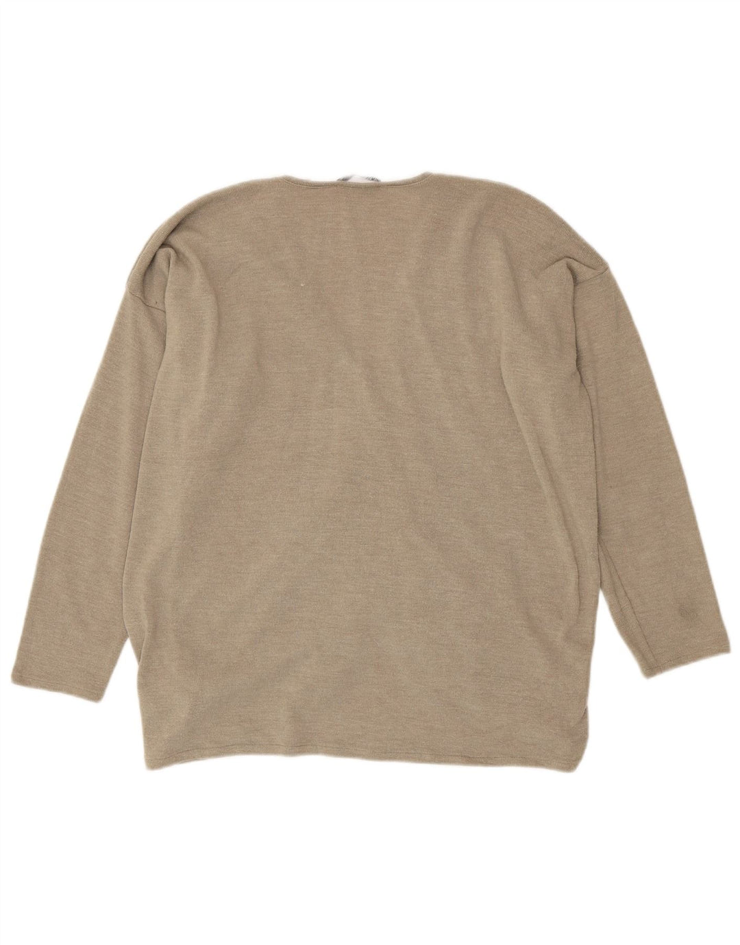 Zara Top feminino oversized manga comprida UK 12 poliéster bege médio