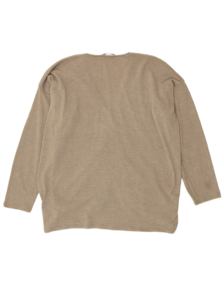 Zara Top feminino oversized manga comprida UK 12 poliéster bege médio