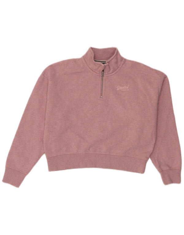 Moletom feminino Fat Face com zíper e gola alta Reino Unido 12 algodão rosa médio