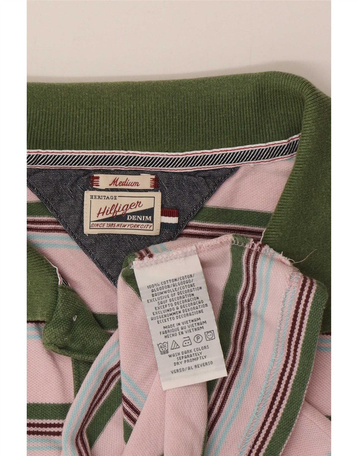 Camisa polo masculina Tommy Hilfiger médio algodão listrado rosa