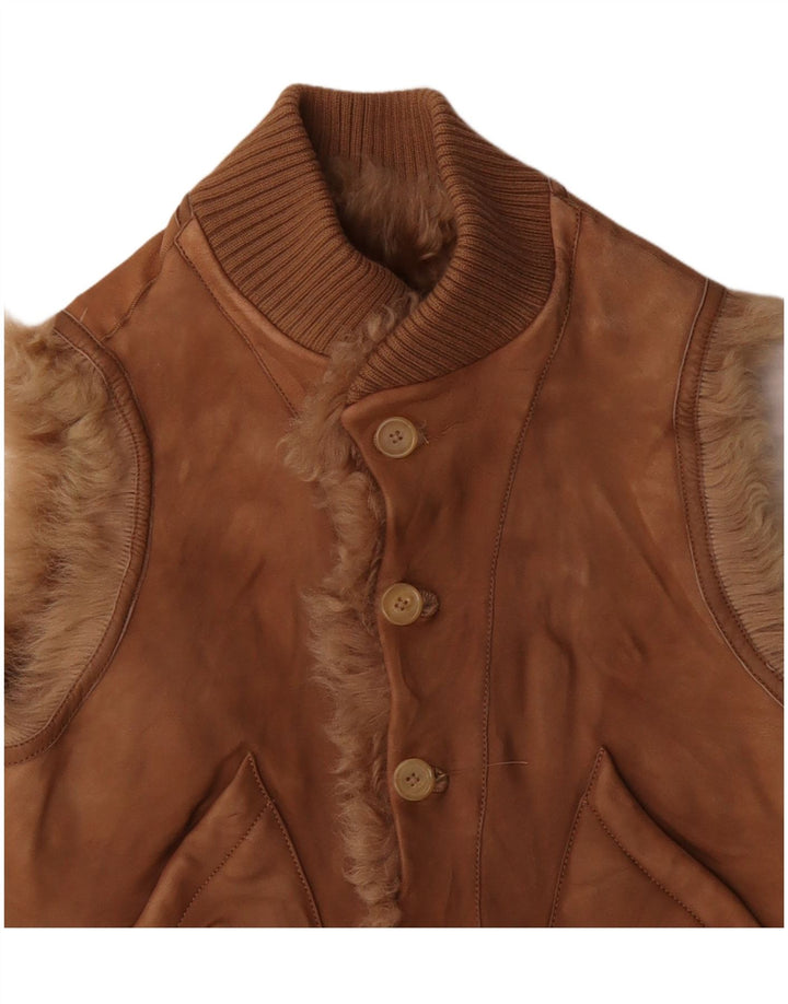 Colete Shearling Feminino Vintage UK 12 Bege Médio