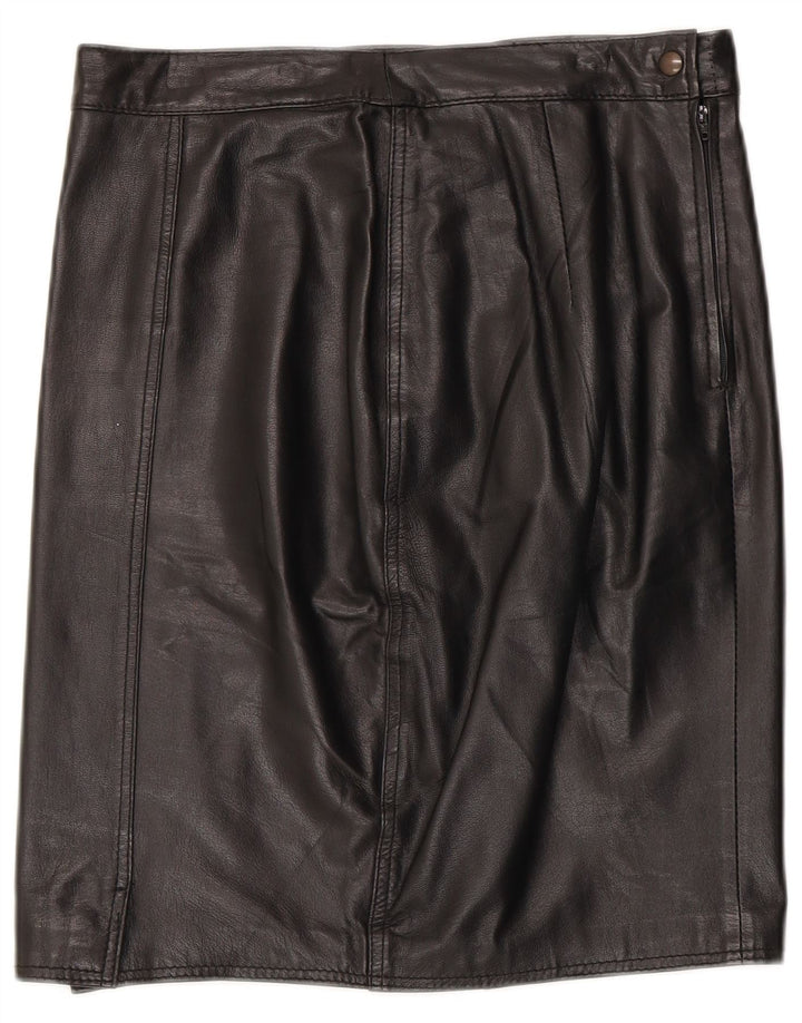 Saia de couro feminina vintage W30 média preta