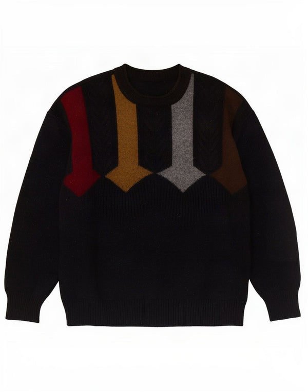 Suéter vintage masculino com gola tartaruga, grande, preto, geométrico, nova lã