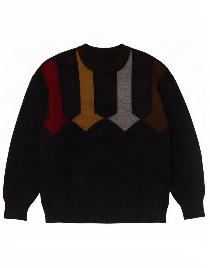 Suéter vintage masculino com gola tartaruga, grande, preto, geométrico, nova lã