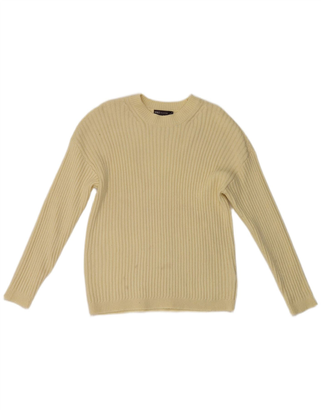 Suéter feminino Marks & Spencer com gola redonda Reino Unido 14 médio amarelo