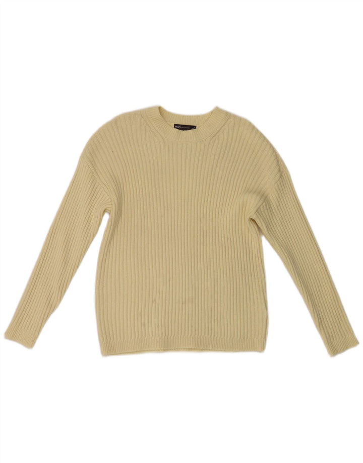 Suéter feminino Marks & Spencer com gola redonda Reino Unido 14 médio amarelo
