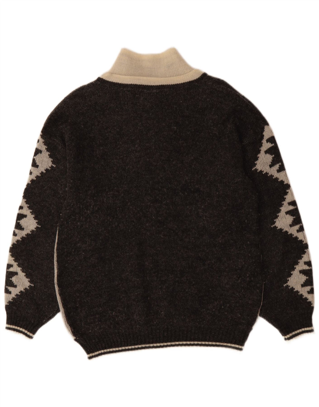 Suéter masculino VINTAGE com zíper e gola IT 46 pequeno preto Fair Isle