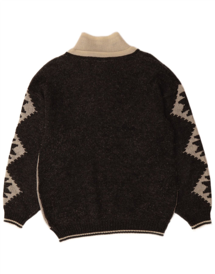 Suéter masculino VINTAGE com zíper e gola IT 46 pequeno preto Fair Isle