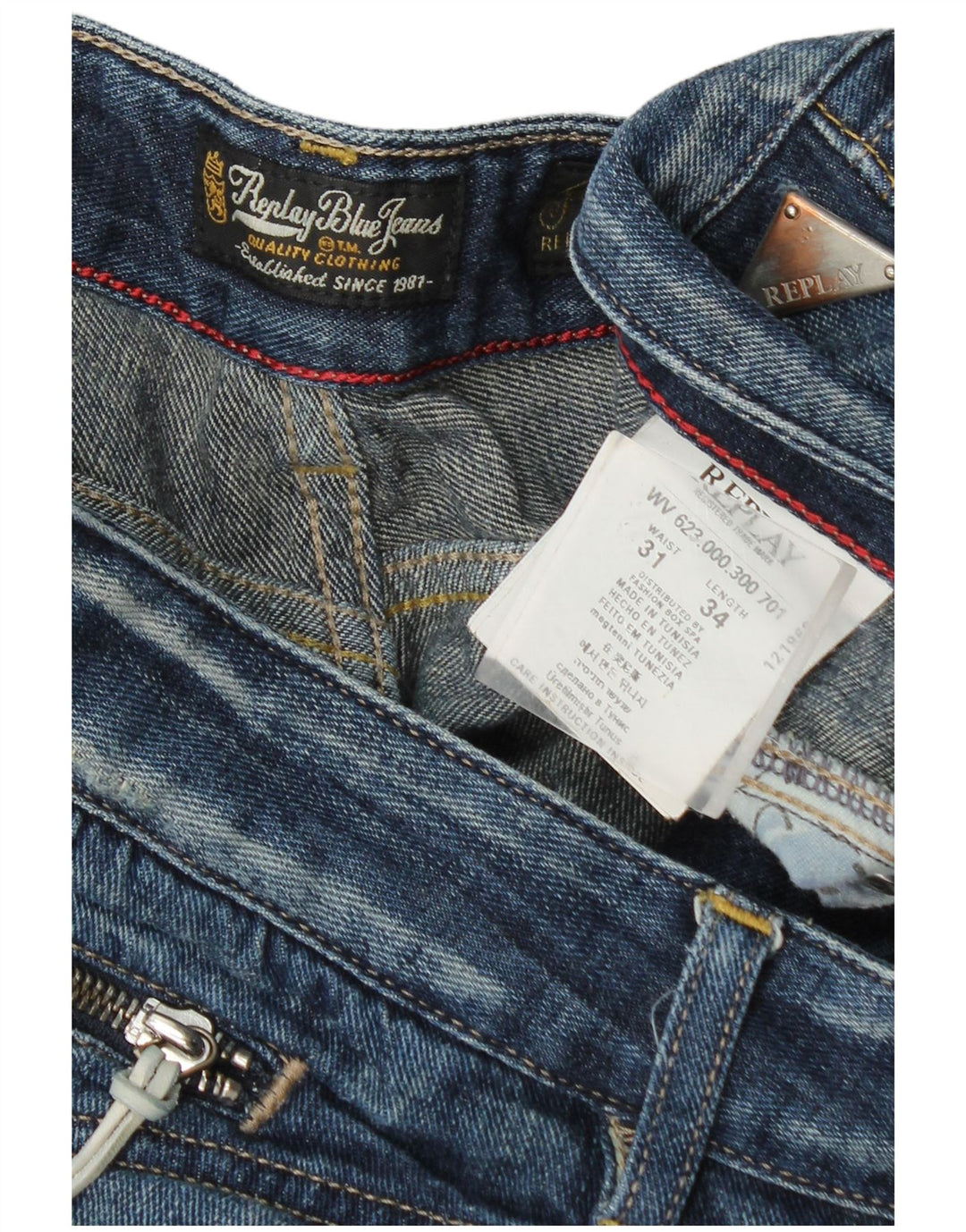 Replay Jeans retos femininos desgastados W31 L34 azul algodão