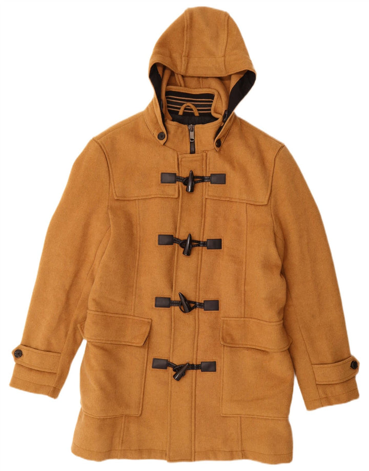 Casaco Duffle Masculino com Capuz Zara UK 40 Grande Poliéster Marrom