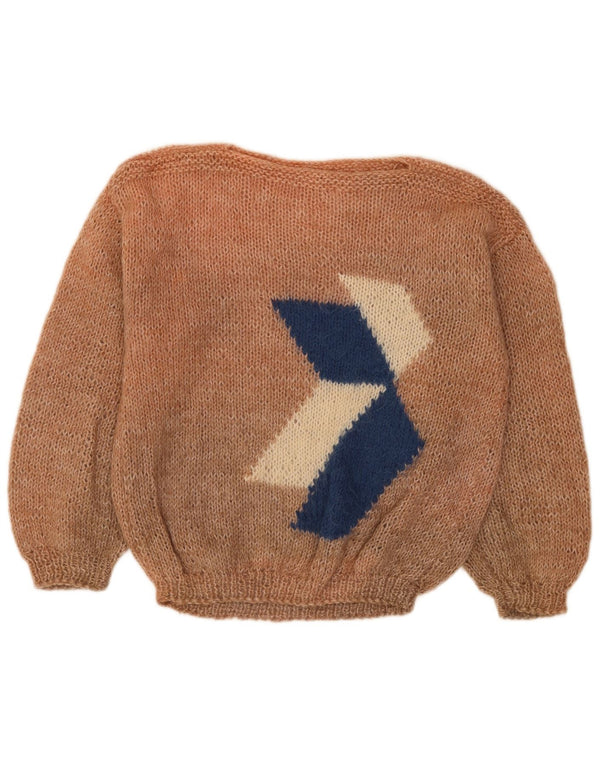Suéter feminino vintage com gola canoa UK 18 XL marrom colorblock