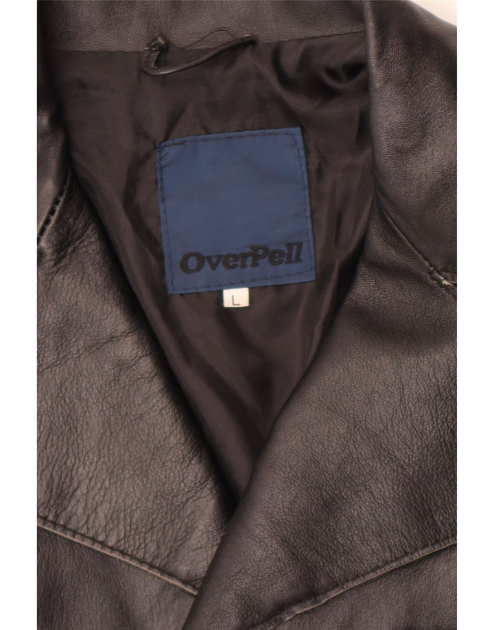 Jaqueta blazer feminina vintage de couro com 3 botões Reino Unido 16 grande preta