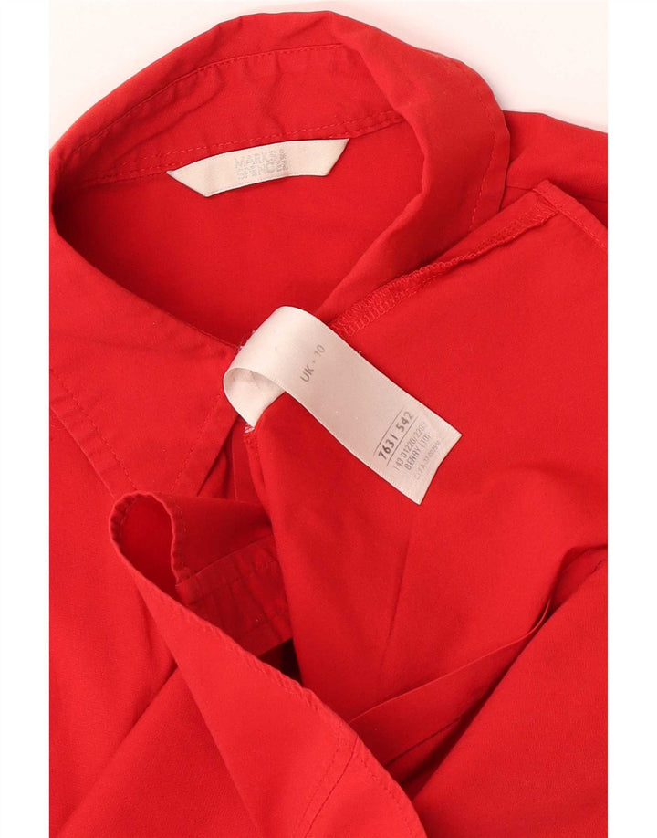 Camisa feminina de manga 3/4 da Marks & Spencer Reino Unido 10 pequena de algodão vermelho