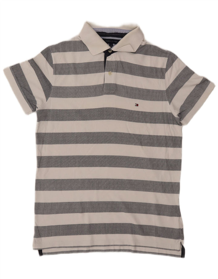 Camisa polo masculina TOMMY HILFIGER algodão listrado cinza médio