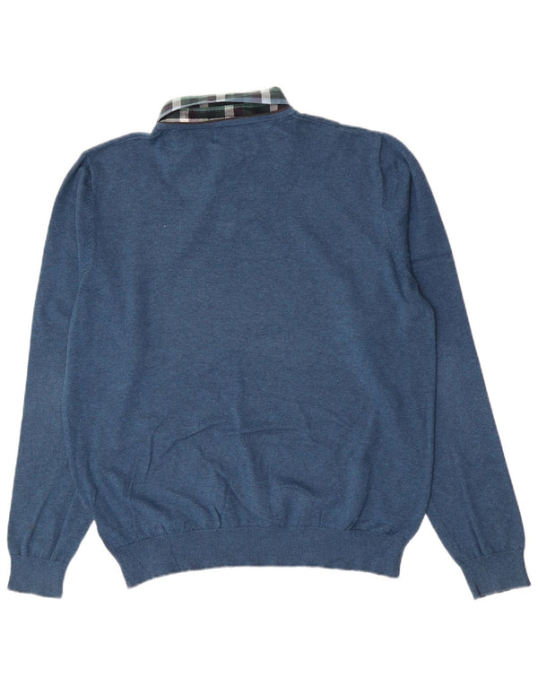 Suéter masculino Marks & Spencer regular fit com gola polo grande azul