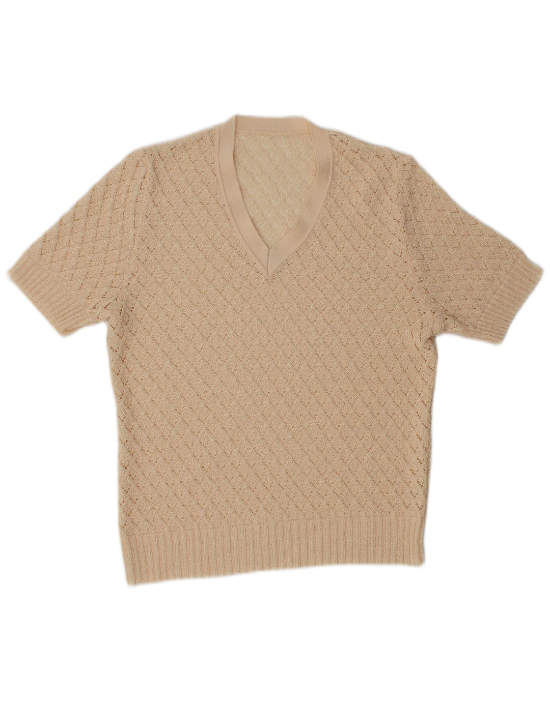 Suéter feminino VINTAGE manga curta com decote em V IT 42 médio off white
