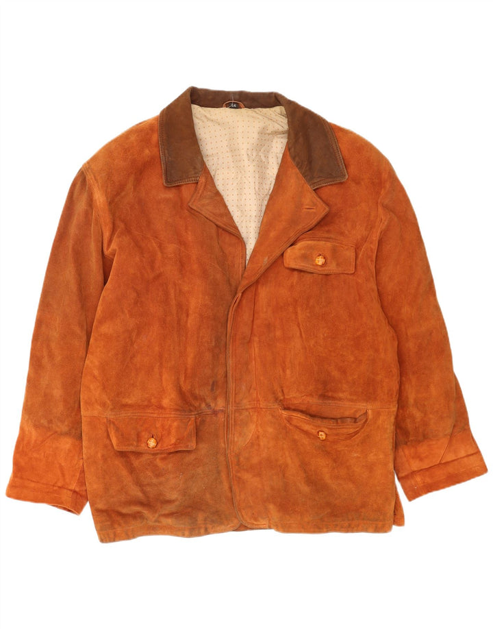 Jaqueta corta-vento masculina vintage de camurça EU 54 2XL couro marrom