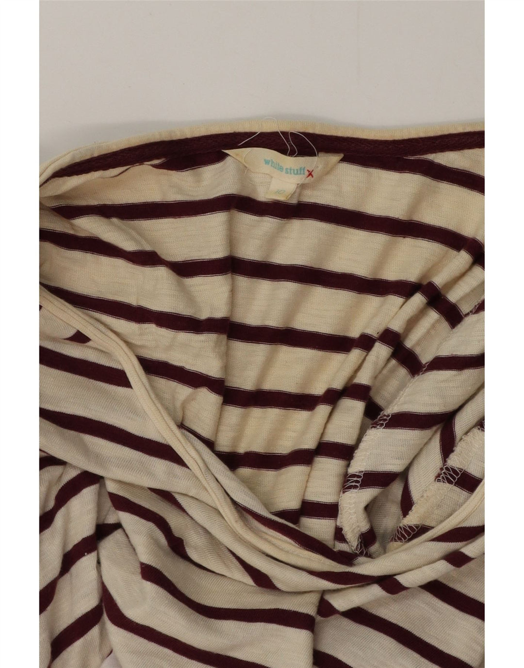 Camiseta feminina White Stuff manga comprida UK 10 pequena listrada off white