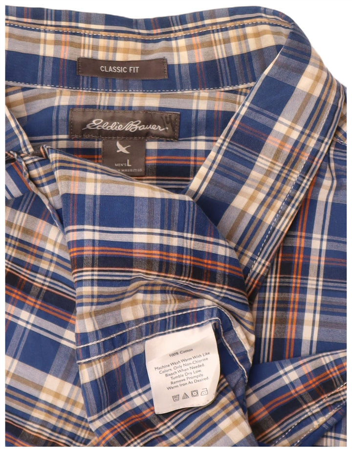Camisa masculina Eddie Bauer Classic Fit grande algodão xadrez azul