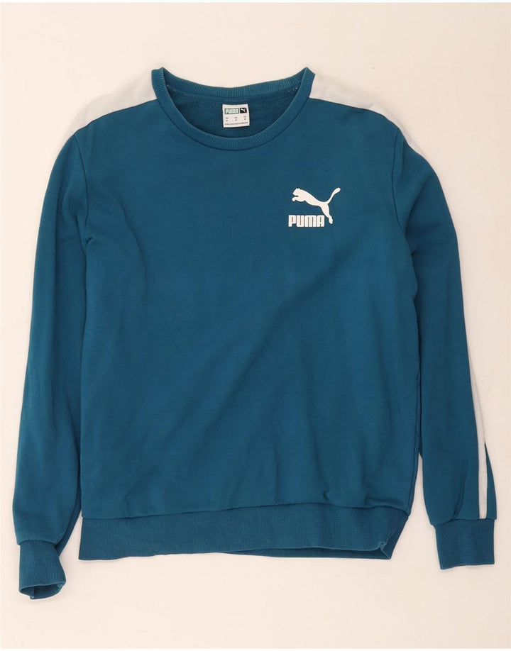 Puma moletom feminino jumper UK 14 médio azul colorblock algodão