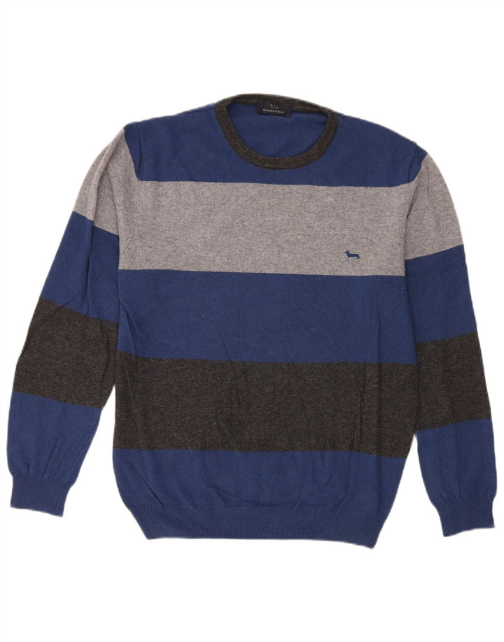 Suéter masculino Harmont & Blaine com gola redonda, grande poliamida listrada azul