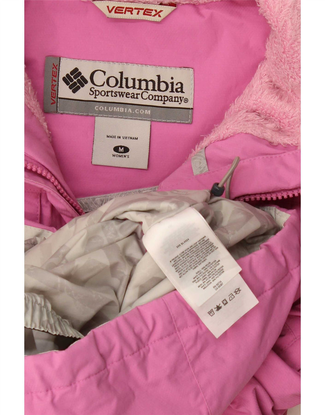 Jaqueta de chuva feminina com capuz Columbia UK 14 médio rosa nylon