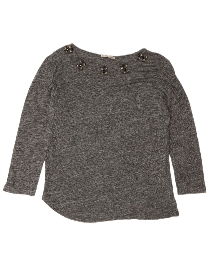 Top feminino Zara manga 3/4 Reino Unido 14 cinza médio manchado