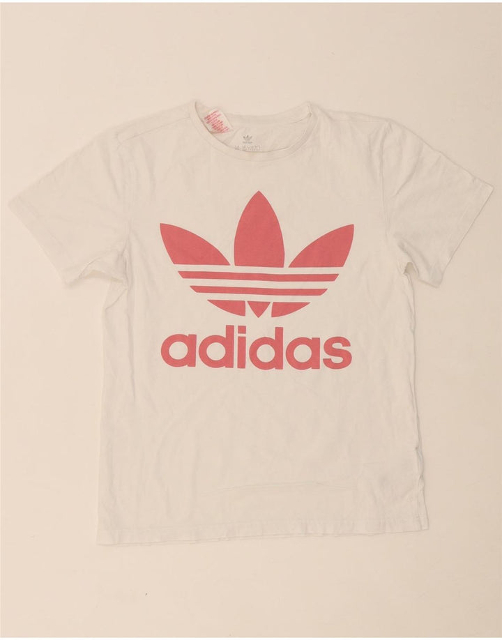 ADIDAS Girls Graphic T-Shirt Top 14-15 Years White Cotton Vintage Adidas and Second-Hand Adidas from Messina Hembry 
