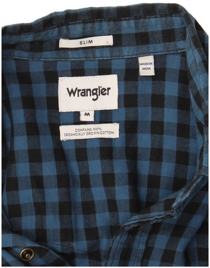 Camisa masculina de flanela fina WRANGLER de algodão guingão azul médio
