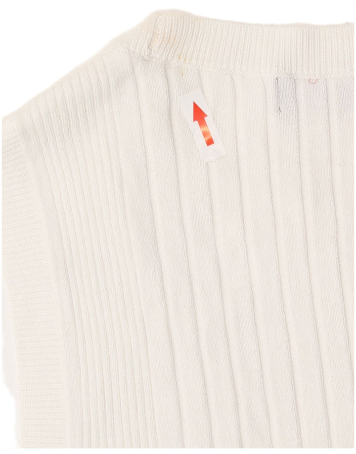 Regata feminina Marks & Spencer com colete UK 12 viscose listrada branca média