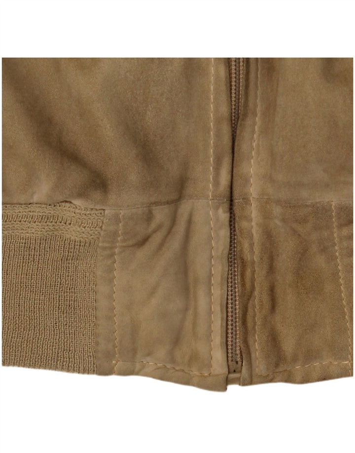 Jaqueta bomber masculina vintage de camurça UK 38 bege médio
