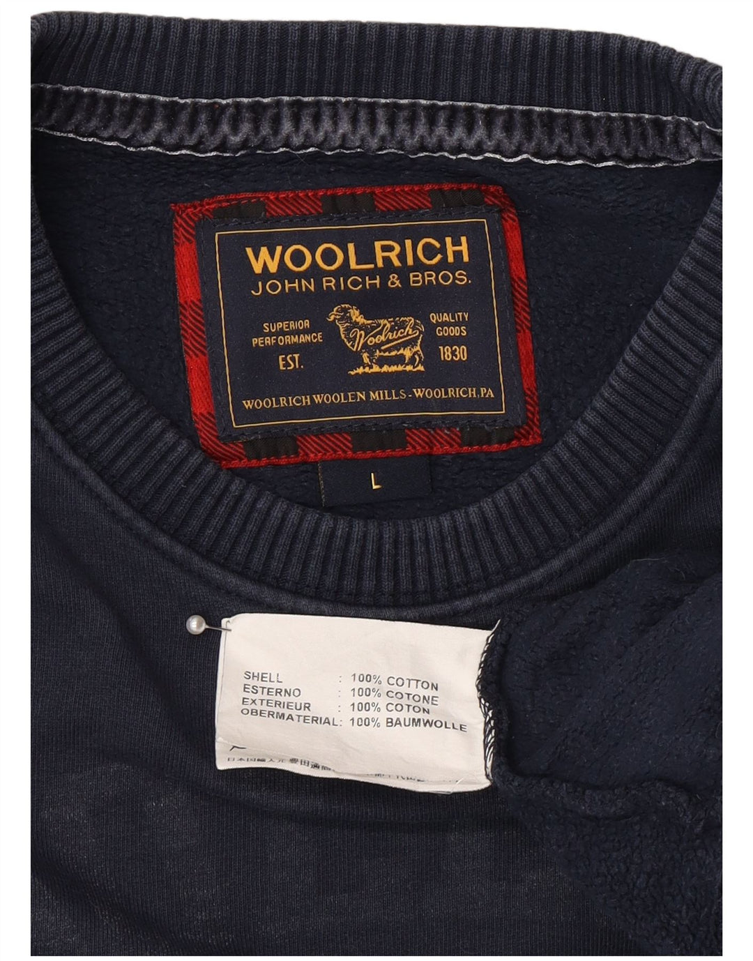Woolrich moletom masculino gráfico jumper grande algodão azul marinho