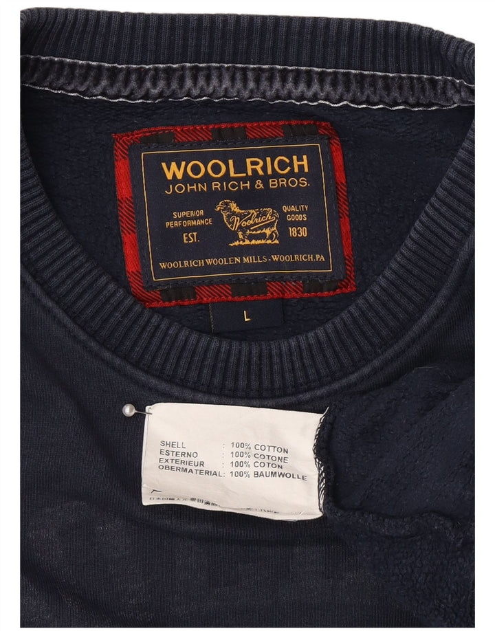 Woolrich moletom masculino gráfico jumper grande algodão azul marinho