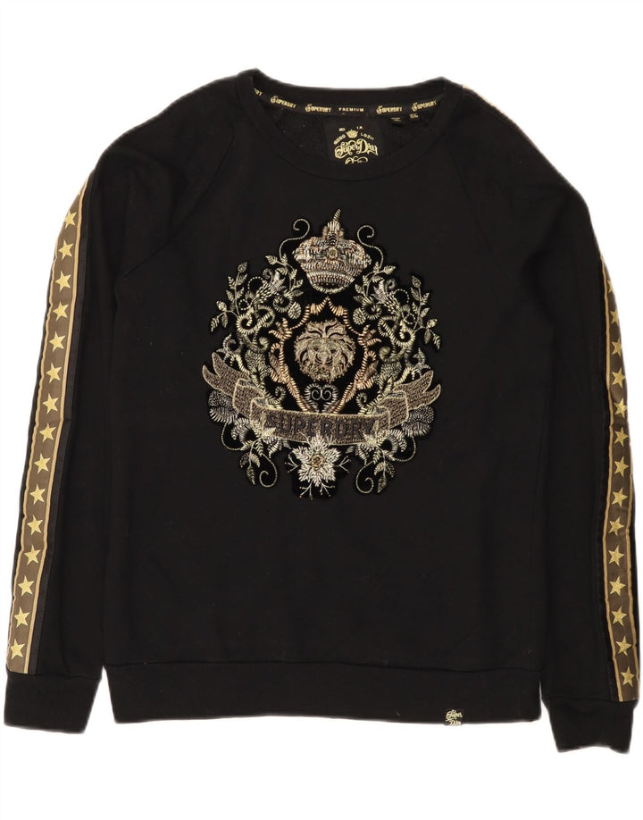 Suéter gráfico feminino Superdry UK 12 algodão preto médio